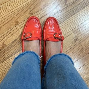 Patent leather, orange loafers